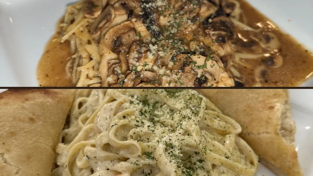 Pasta dishes served on white plates